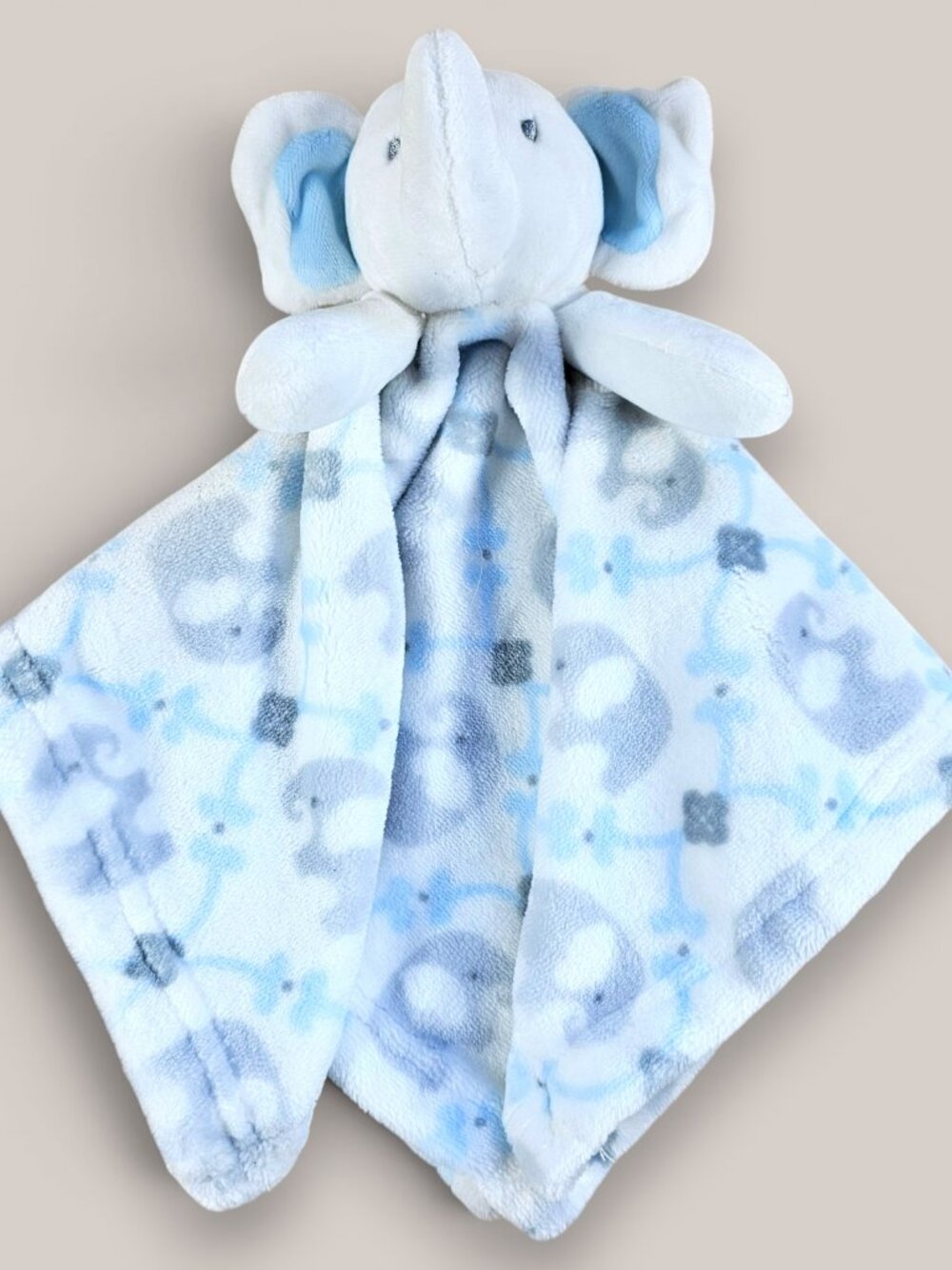Blankets And Beyond Elephant Baby Lovey Security Blanket Plush White Blue Gray